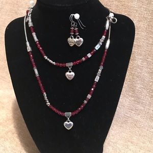 Brighton Sliver & Red Necklace, Bracelet & Earring
